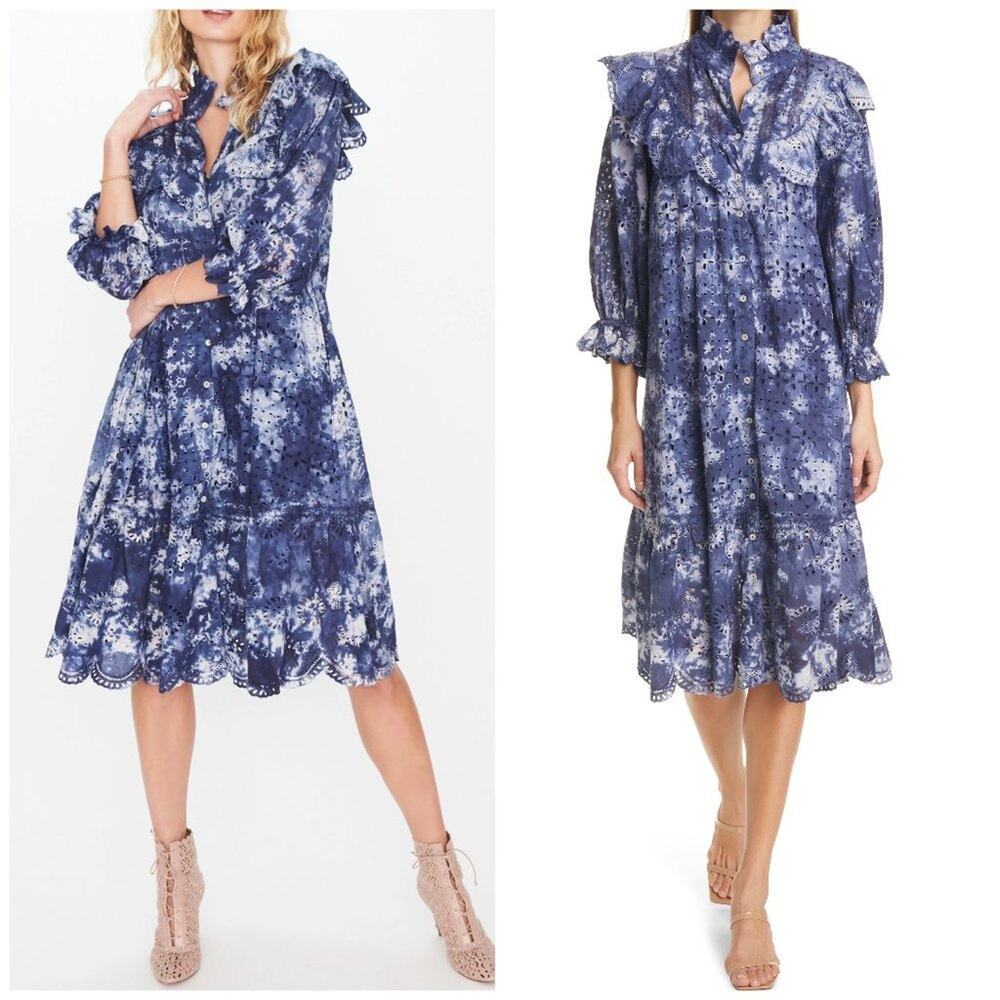 NEW LoveShackFancy Eyelet Lace Tie Dye Ruffle Dress